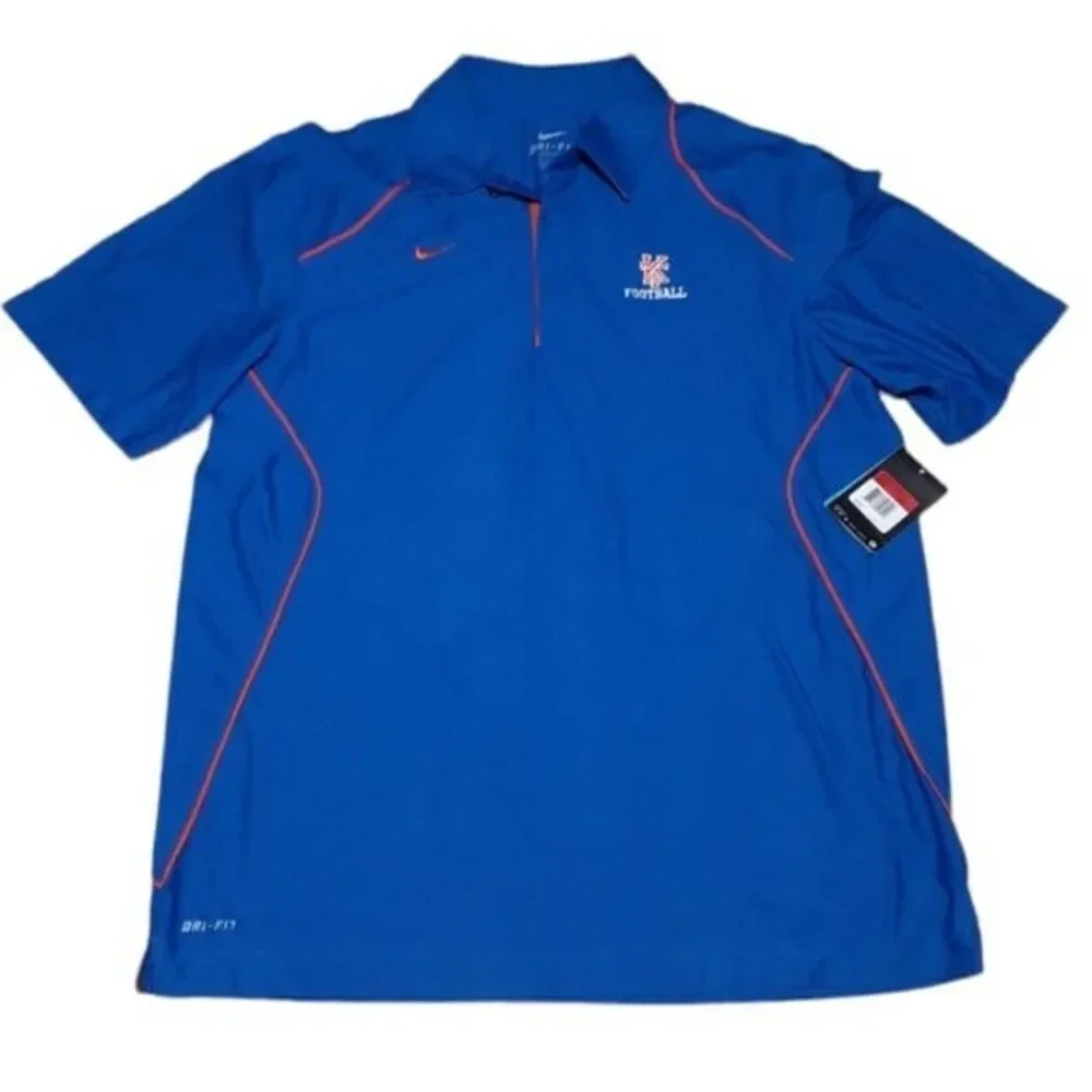 NIKE Polo Shirt Men's Royal Blue Orange Trim KT Football Logo
